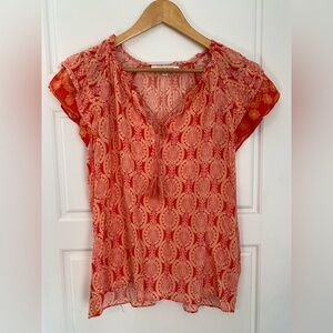 Rose & Olive Orange Paisley Ruffle sleeve tassel detail blouse Size Large